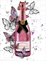 Glasschilderij met goudfolie 60x80cm Champagne met vlinders