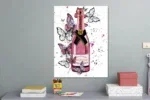 Glasschilderij met goudfolie Champagne met vlinders