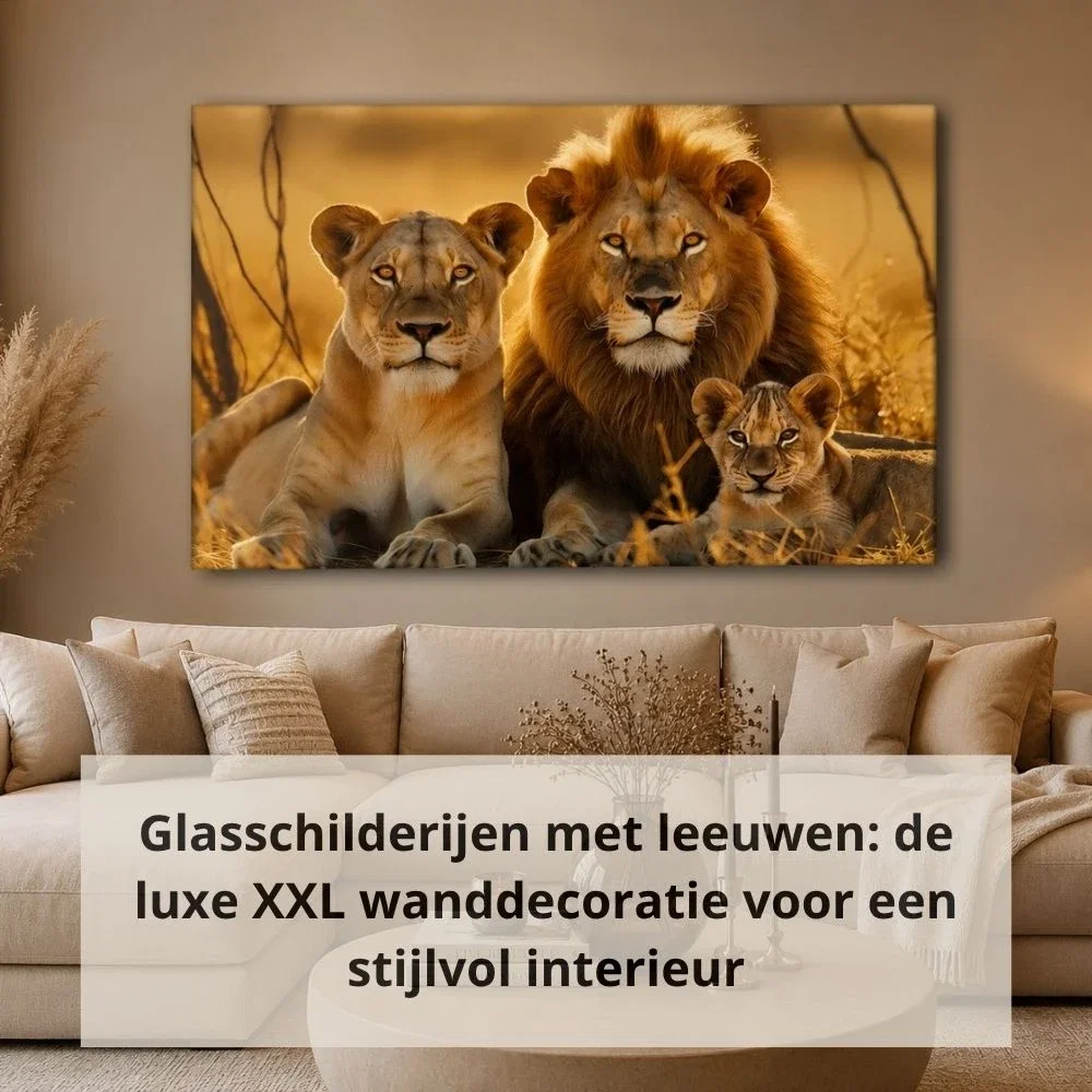 Glasschilderijen met leeuwen: dé luxe XXL wanddecoratie voor een stijlvol interieur