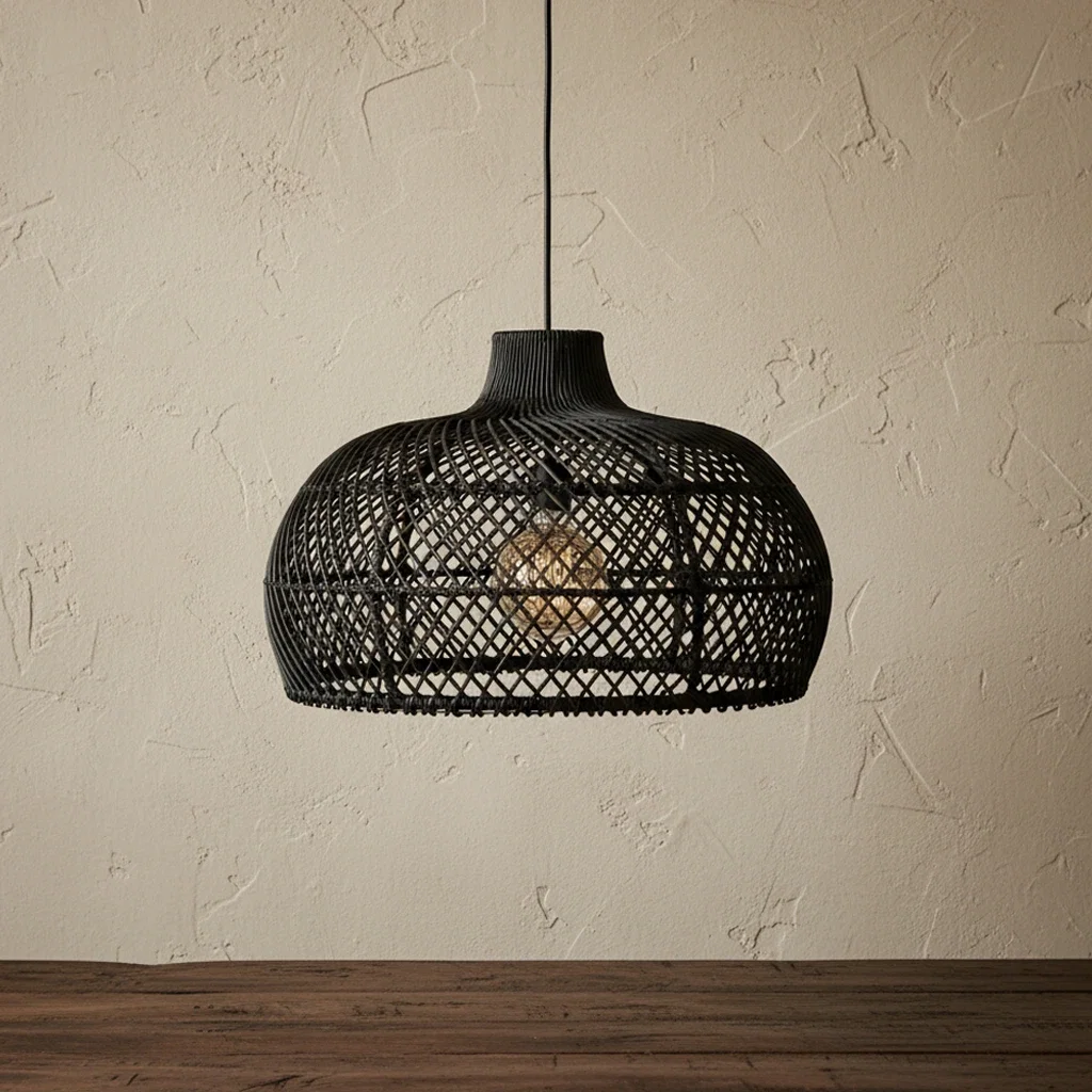 LIRA00901B-0.webp Maze rotan hanglamp zwart - Ø 57x36 cm - Afbeelding 1