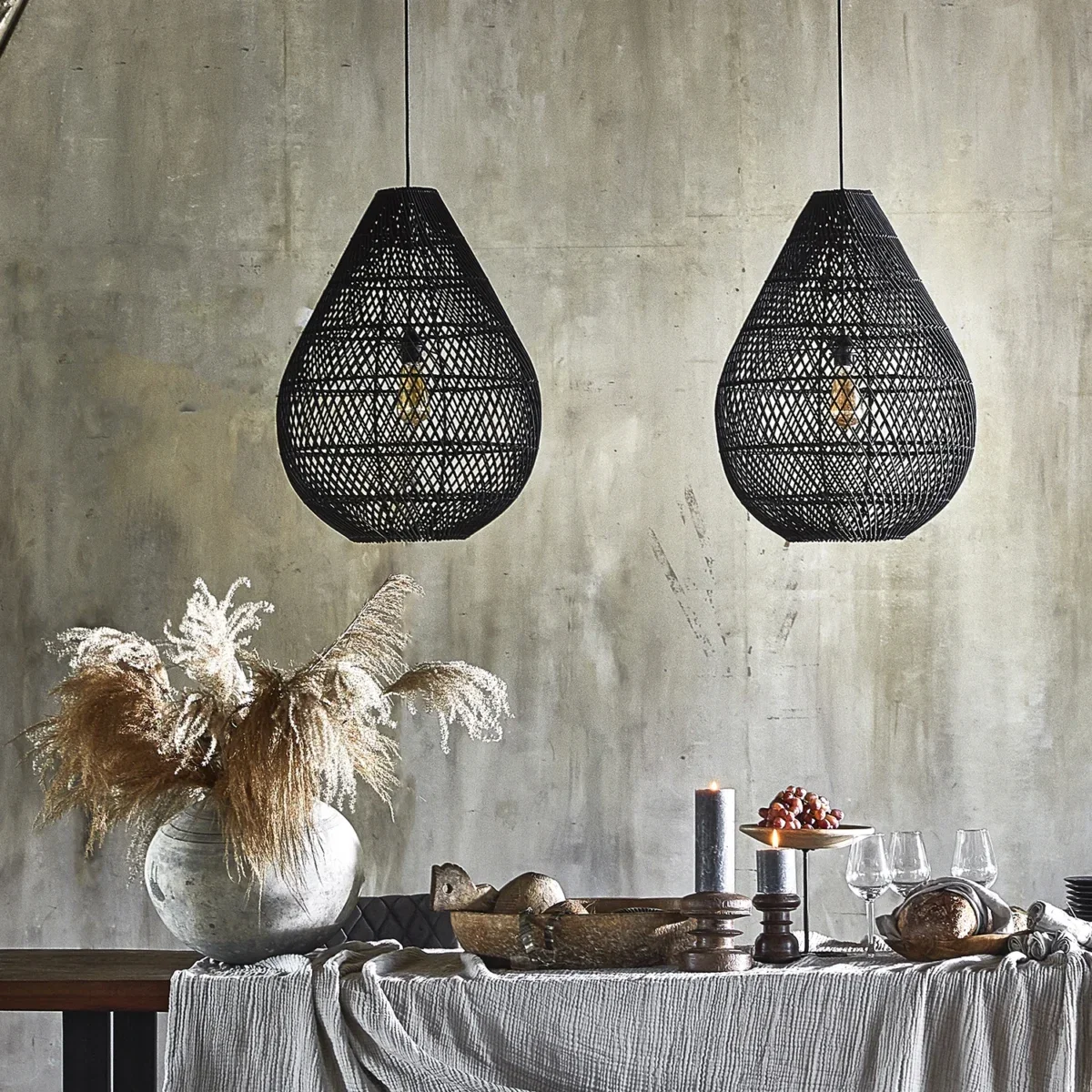 Maze druppel rotan hanglamp zwart - Ø 45x65 cm - Afbeelding 2