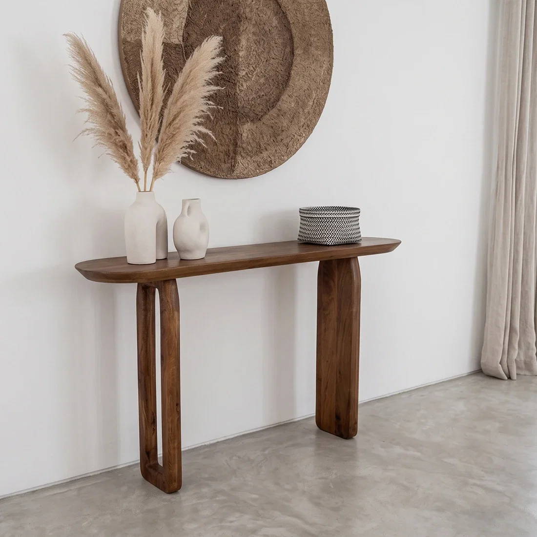 TAMW00050-0-1.webp Bullnose mangohouten wandtafel bruin -140x35x80 cm - Afbeelding 1