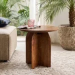 Bullnose mangohouten bijzettafel cross Ø 50 cm - Afbeelding 2