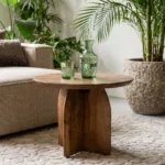 Bullnose mangohouten bijzettafel cross Ø 55 cm - Afbeelding 2
