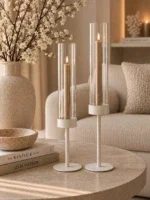 Kandelaar met glas Sofi Beige off white | 2 formaten - Afbeelding 2