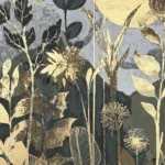 Canvas incl. lijst 60x90 Handgeschilderd Gouden bloemen