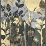Canvas incl. lijst 60x90cm Handgeschilderd 'Gouden bloemen'