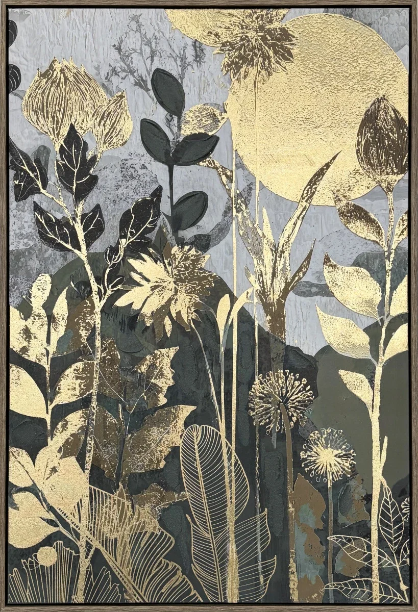 Canvas incl. lijst 60x90cm Handgeschilderd 'Gouden bloemen' Canvas incl. lijst 60x90cm Handgeschilderd 'Gouden bloemen'