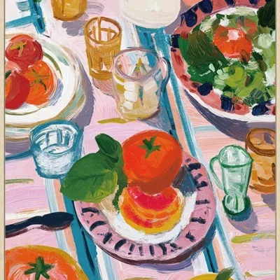 Canvas incl. lijst 60x90cm Handgeschilderd 'Picknick 2'