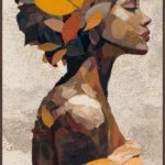 Canvas incl. lijst 70x140cm Handgeschilderd 'Oranje vrouw'