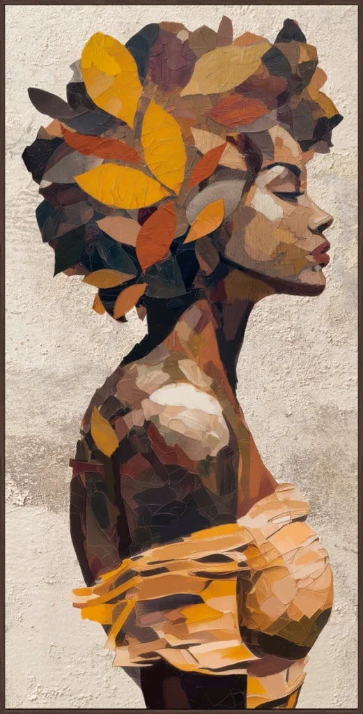 Canvas incl. lijst 70x140cm Handgeschilderd 'Oranje vrouw'