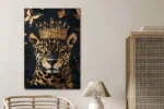 Glasschilderij 110x160cm Panter met kroon.