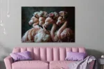 Glasschilderij 120x80cm Flamingos met bloemenhoedjes.