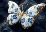 Glasschilderij 160x110cm Vlinder blauw/wit