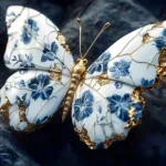 Glasschilderij 160x110cm Vlinder blauw/wit