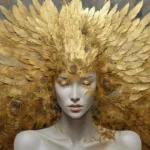 Glasschilderij 160x110cm Vrouw met gouden tooi