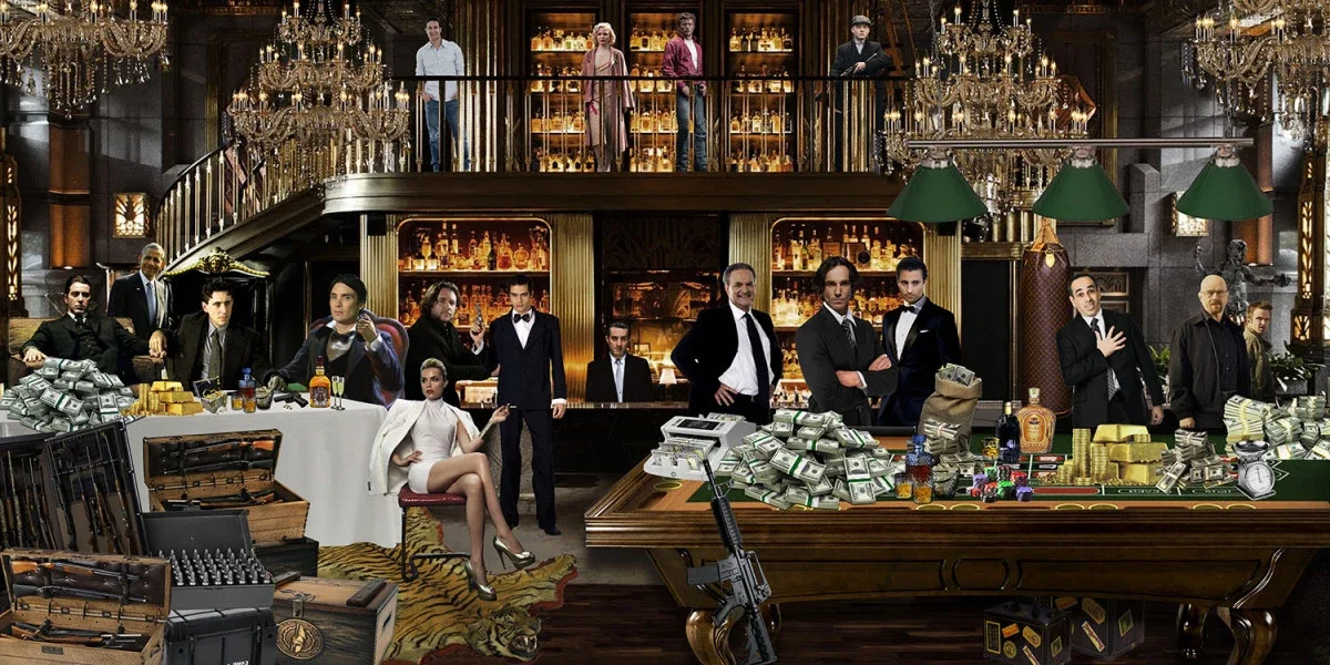 Glasschilderij 160x80cm Mafia in de bar Glasschilderij 160x80cm Mafia in de bar