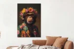 Glasschilderij Aap met bloementooi
