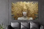 Glasschilderij Vrouw met gouden tooi.