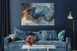 Glasschilderij met 3D reliëf Kunst blauw/goud