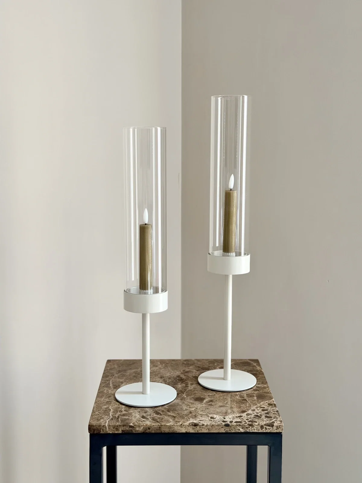 Kandelaar met glas Sofi Beige off white | 2 formaten - Afbeelding 3