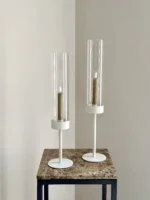 Kandelaar met glas Sofi Beige off white | 2 formaten - Afbeelding 3