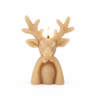 LED Kaars Hert Lyon taupe - 10,5x7,5x18CM