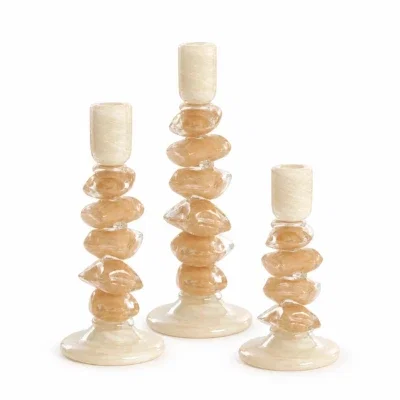 Glazen kandelaar Estina crème bruin - Set van 3