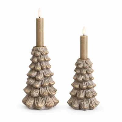 Kerstboom dinner kandelaren bruin brons goud - set van 2