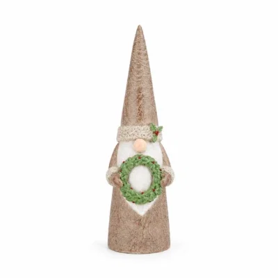 Kerstdecoratie Gnoom met kerstkrans - 10x10x29cm